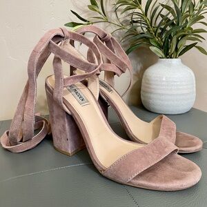 Steve Madden Blush Pink Suede Lace Up Block Heels Strappy Dress Sandals Size 8.5
